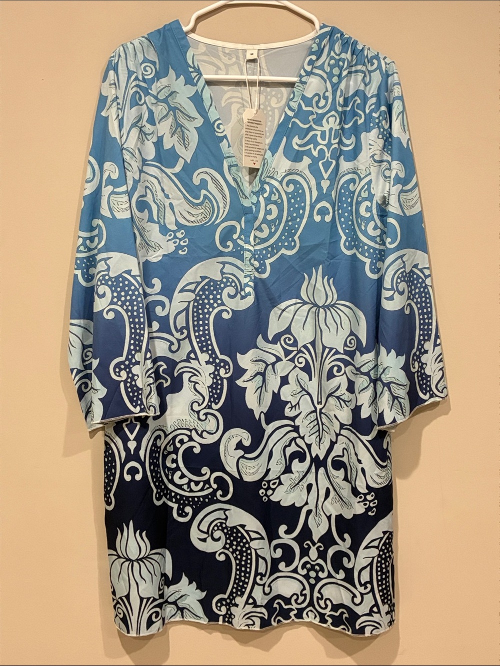Blue Floral Print V-Neck Women’s Dress